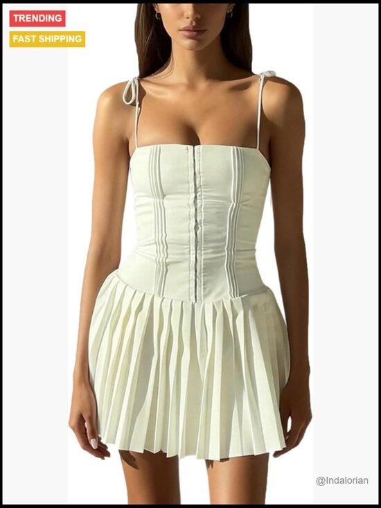 Dresses & Skirts - Backless Strappy Halter Dress, Lightweight Fabric, Adjustable Spaghetti Straps